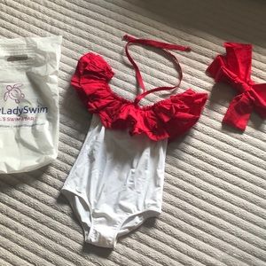 Red and white one piece swimsuits for girls